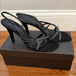 Richard Tyler Black Rhinestone Slingback Heels
